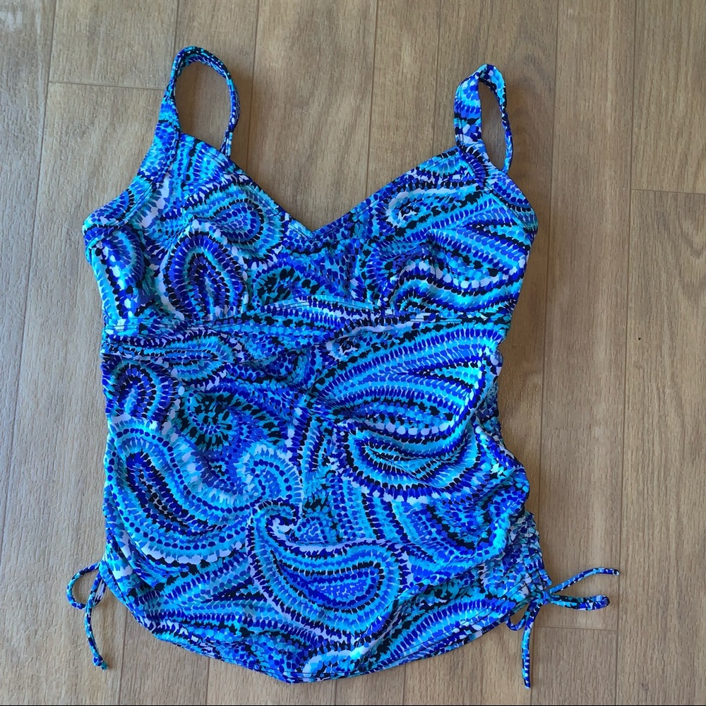 Azul by Maxine of Hollywood Tankini Swim Top Abstract Blue Paisley